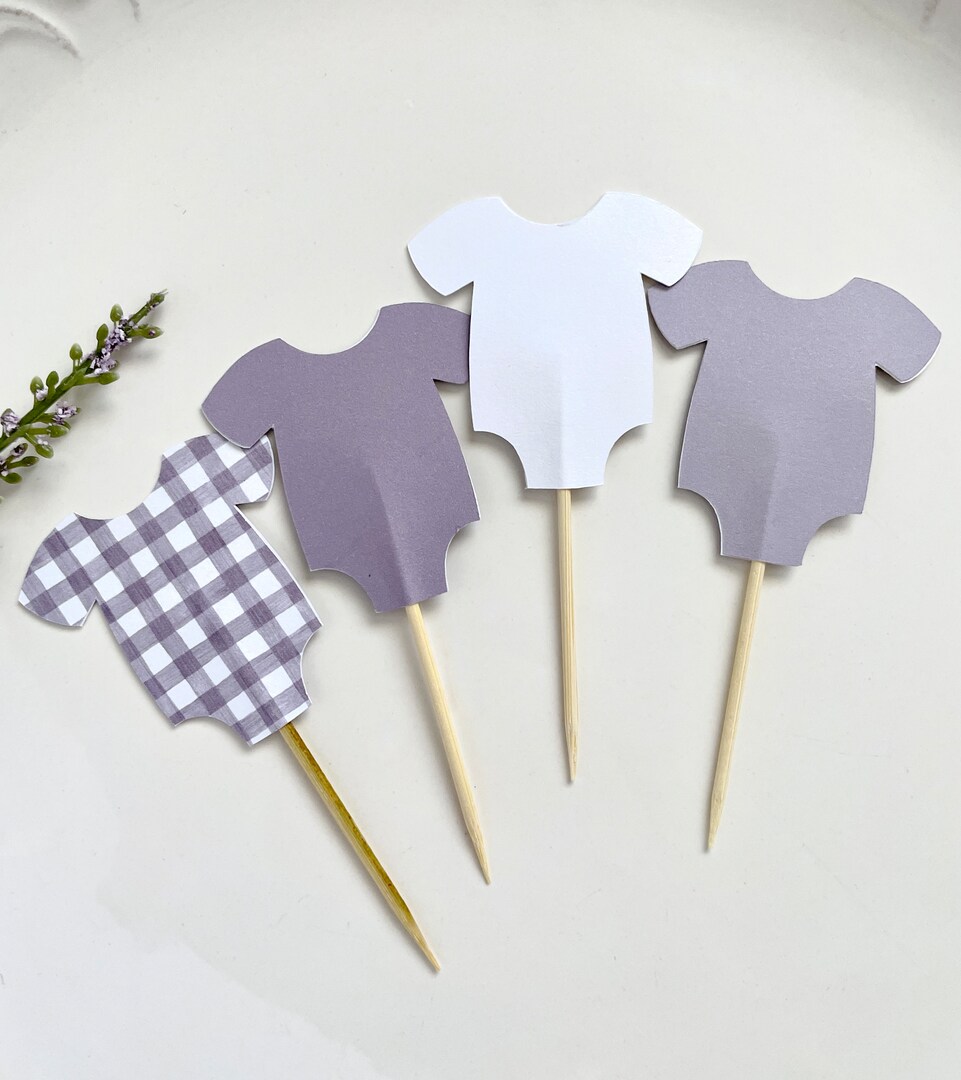 48 Stück Blaue Strampler Happy Birthday Cupcake Toppers, Blaues Gingham 48 Stück Blaue Strampler Happy Birthday Cupcake Toppers, Blaues Gingham